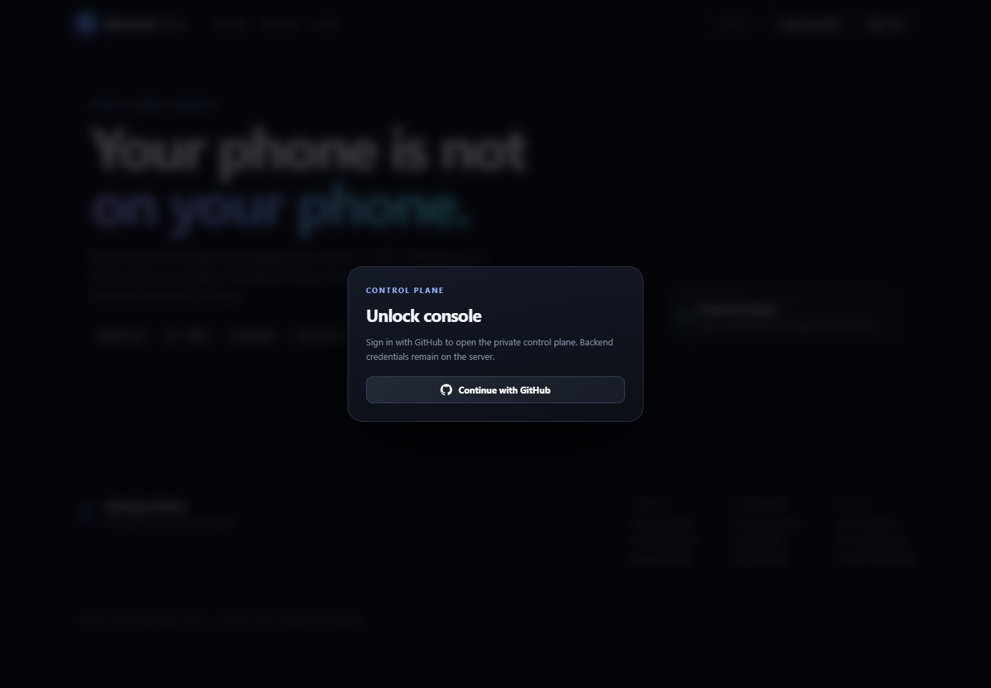 GitHub sign-in gate on ephemeralphone.org